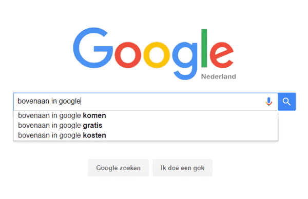 bovenaan in google